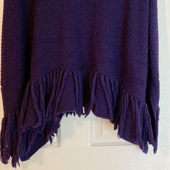 Coldwater Creek Womens Poncho Sweater Purple Fringe Wool Blend One Size - Picture 3 of 11